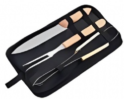 BBQ Tool Set | 3-Piece Wooden Handle Grilling Kit