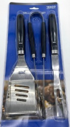 3-Piece BBQ Tools Set - Stainless Steel Grilling Kit with Fork, Spatula, and Tong