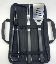 3 Piece BBQ Tool Set with Tong, Spatula, Fork - Stainless Steel Grill Utensils