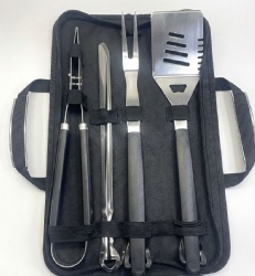 7 Piece BBQ Tool Set with Grill Spatula, Fork, Tong, Skewers