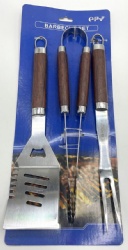 3-Pc BBQ Tool Set with PP Handle - Stainless Steel Spatula, Tong, Fork