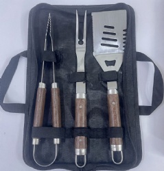 3-Piece BBQ Tool Set - Stainless Steel Grill Utensils with Wooden Handles