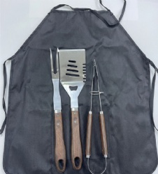 3-Piece BBQ Utensil Set with Apron - Stainless Steel Grill Tools