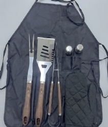 6-Piece BBQ Tool Set with Apron, Grill Spatula, Fork, Tong, Seasoning Bottles & Glove