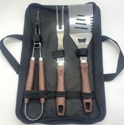 3-Piece BBQ Tool Set Stainless Steel Grilling Utensils with Bag