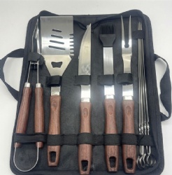 9-Piece BBQ Tool Set Stainless Steel with Wooden Handle