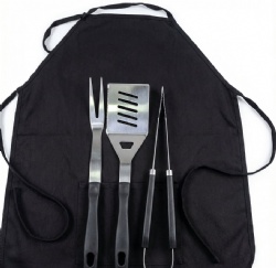 3-Piece BBQ Apron Set - Stainless Steel Grilling Tools