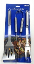 410 Stainless Steel BBQ Grill Tool Set - Spatula, Fork, Tong - Durable Grill Accessories