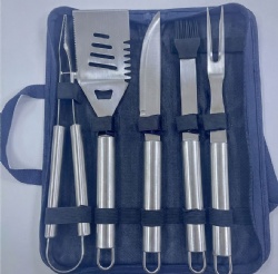 5-Piece BBQ Tool Set - Stainless Steel Grill Kit - Includes Spatula, Fork, Tong, Knife, and Brush