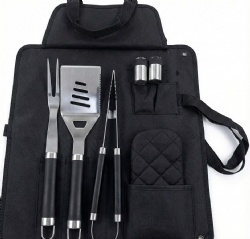 6-Piece BBQ Apron Set - Stainless Steel Grill Tools