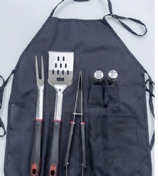 6-Piece BBQ Apron Set - Stainless Steel Grilling Tools