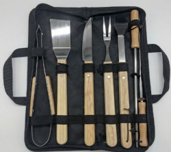 7-piece BBQ Tool Set - 410/420 Stainless Steel & Oak Wood Handle