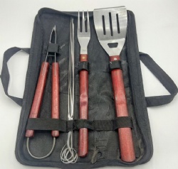 7-piece BBQ Tool Set, Stainless Steel & Oak Wood Handle BBQ Grill Accessories