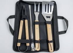 7-piece BBQ Tools Set - 410 Stainless Steel & Oak Wood