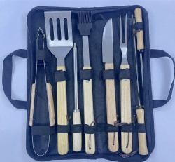 8-Piece BBQ Tool Set - 410 Stainless Steel & Oak Handle - Grilling Accessories