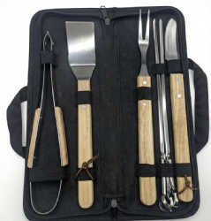 8-piece BBQ Tool Set with Stainless Steel Tools and Oak Handles