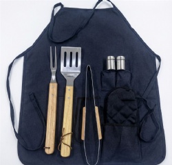 BBQ Apron Set, 6-Piece Stainless Steel with Oak Handles