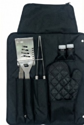 BBQ Apron Set with 6 Grill Tools - Stainless Steel Grilling Accessories
