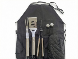 BBQ Apron Set with 6 Grilling Tools - Stainless Steel BBQ Utensils
