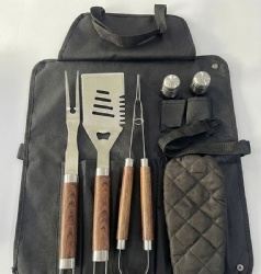 BBQ Apron with 6 Stainless Steel Grill Tools Set - 410 Stainless Steel