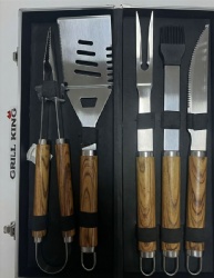 BBQ Grill Accessories Kit - 5-Piece Stainless Steel Set with Aluminum Case