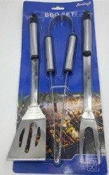 Stainless Steel BBQ Grill Tool Set - Spatula, Fork, Tong - Outdoor Grilling Accessories